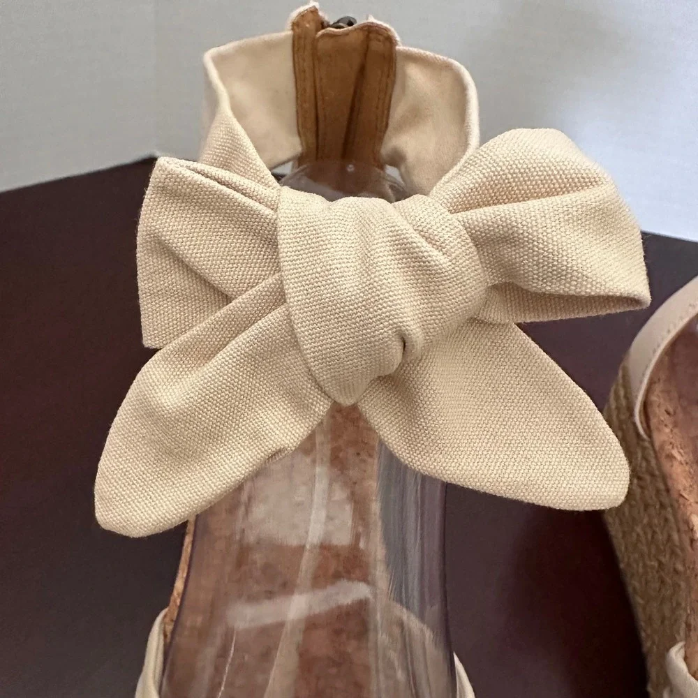 UGG Espadrille Wedge Sandals Womens 9 Cream Bow Ankle Strap Cork Jute Summer